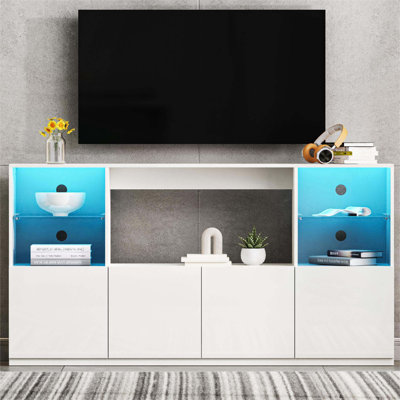 High Gloss TV Stand With LED Lights, Modern Sideboard With Large Storage Cabinet, Media Console With Tempered Glass Shelves For Tvs Up To 75"", Living -  Ivy Bronx, 046D205263064A3F8C6EC867D87835FA