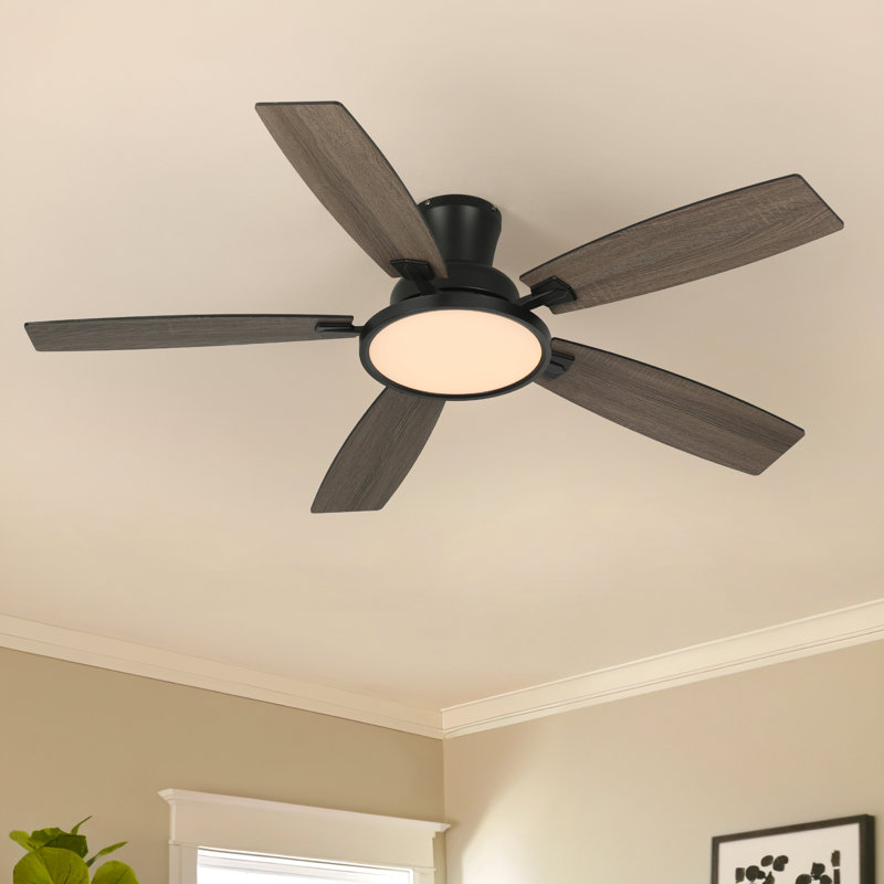 Karlena 52'' Ceiling Fan With Led Lights And Remote Control, Black with Black/Brown Blades