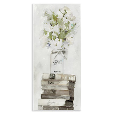 White Floral Bouquet on Distressed Books by Stellar Design Studio - Graphic Art Print