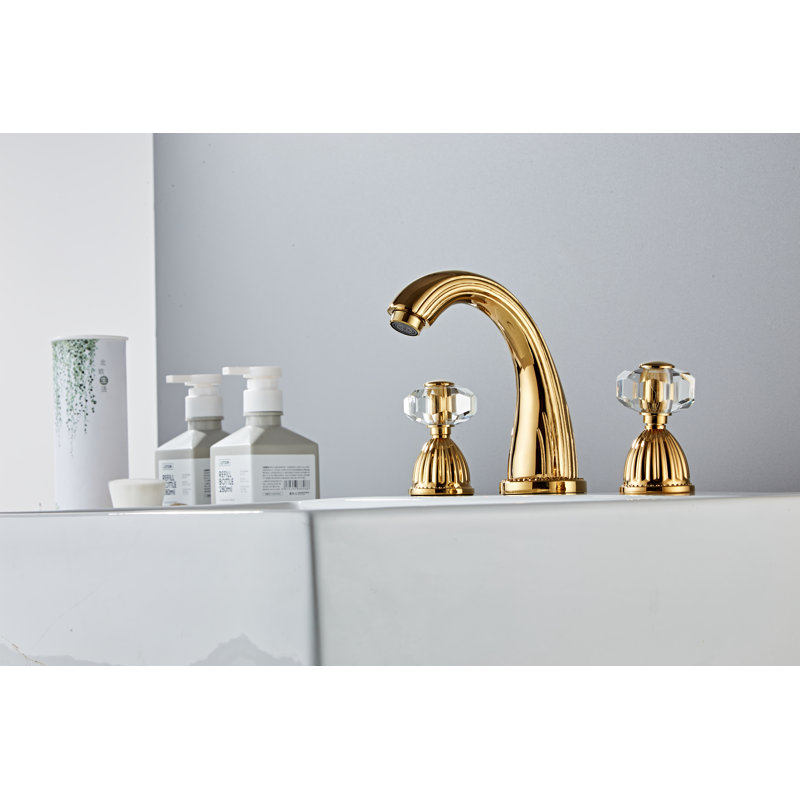 Widespread 2-handle Bathroom Faucet with Drain Assembly, Shiny Polished Gold