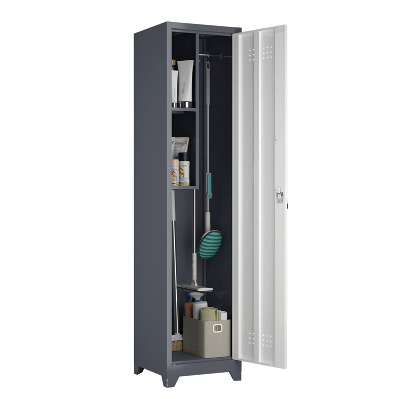Armoire de rangement à balai en métal, Gris