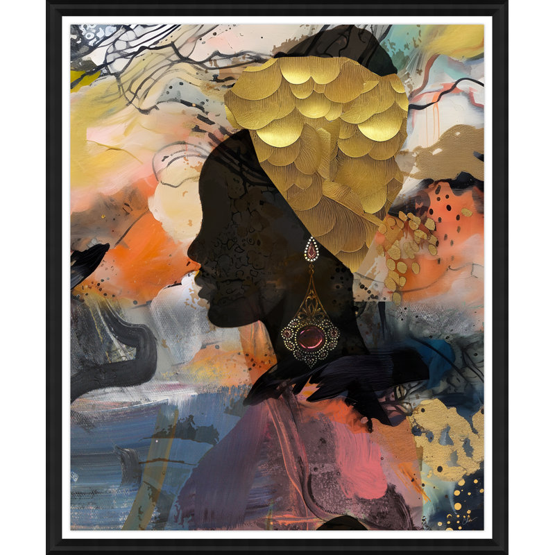 Golden Goddess, 48" H x 40" W, Glass Frame, White