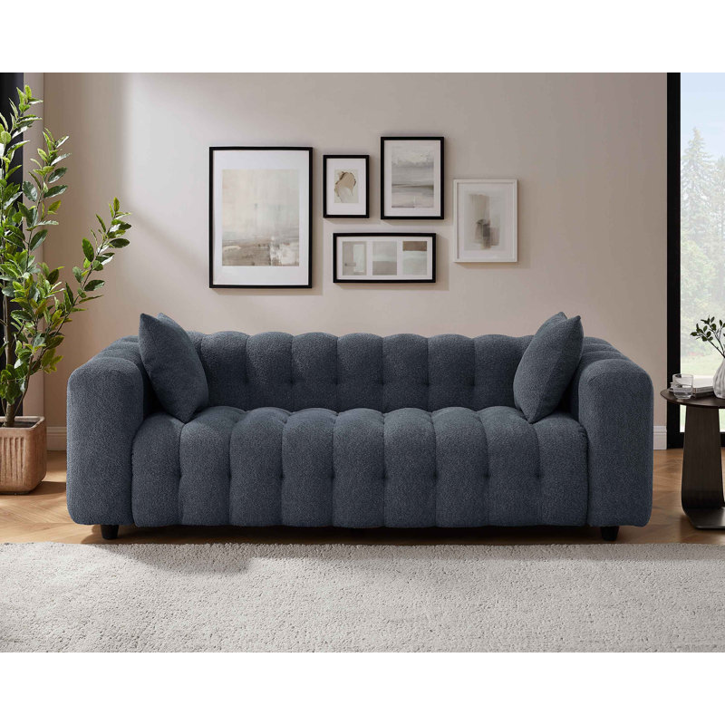 Lavance 89.4" W Tufted Bouclé Sofa , Blue