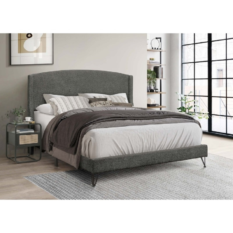 Structure de lit plateforme tapissier Boucle, Grand lit, Gris foncé