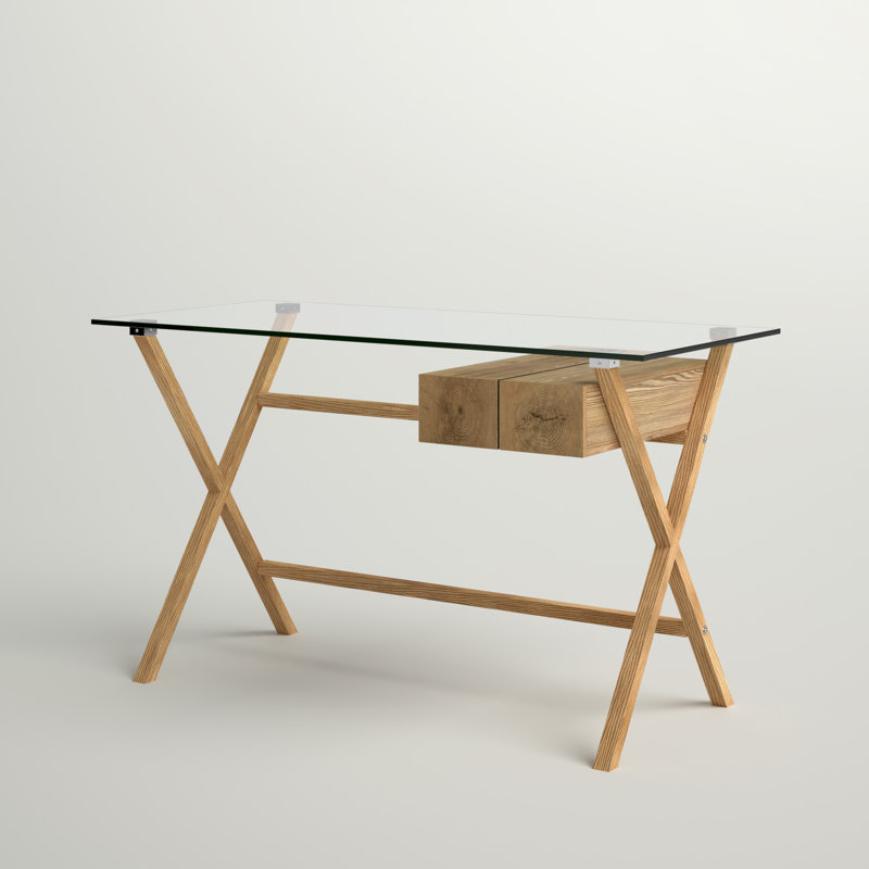 Kol Glass Top Metal Base Writing Desk