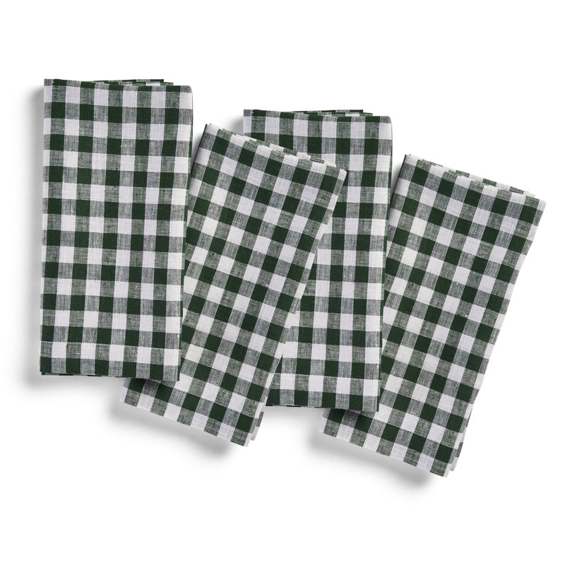 Gingham Check - 100% Pure Linen Dinner Napkins, Green