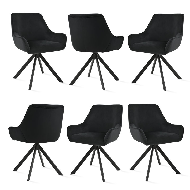 Gefjun 46cm H Upholstered Metal Upholstered Back Armchair, Black Velvet