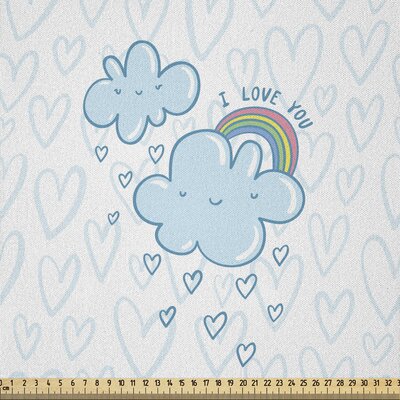 Ambesonne I Love You Fabric By The Yard, Blue Valentine Cloud Characters With Hearts And Rainbows Couples, Microfiber Fabric For Arts And Crafts Texti -  East Urban Home, 241EA1B50D7F4E13B71CEBECE1141E52