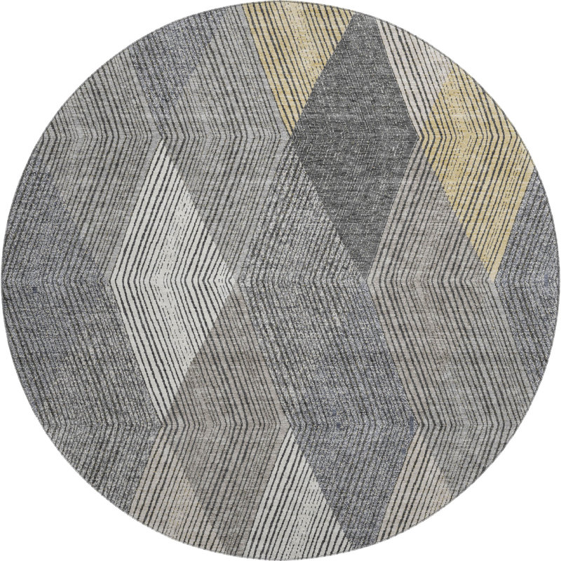 Premium Machine Washable Prisco Pewter Rug, Round 8'