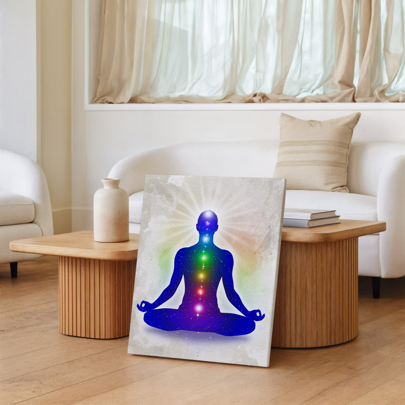 Toile, création d'une œuvre d'art numérique sereine et éthérée illustrant une silhouette d'art silhouette dans une pose méditative