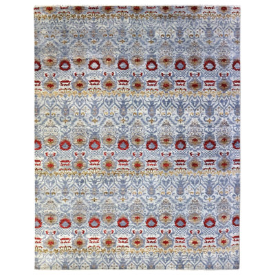 Wool Ikat Area Rug in Blue/Gold/Ivory