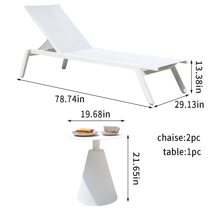 Chaise longue d'extérieur réglable en aluminium avec table