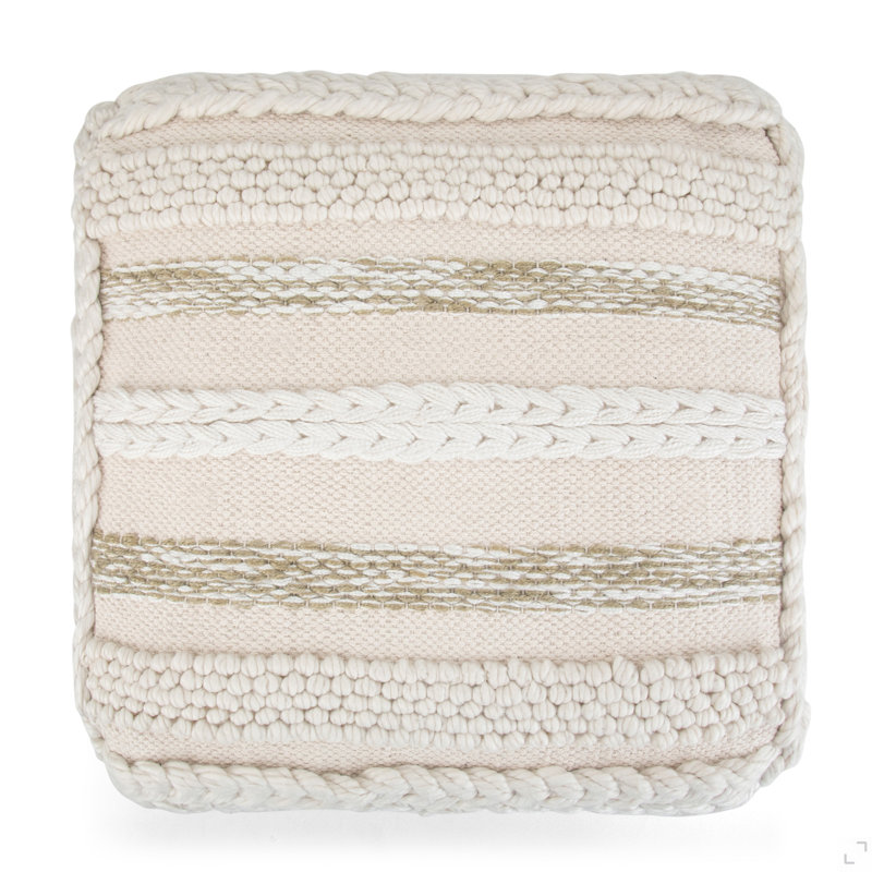 Pouf carré de 18 pouces de largeur en coton tissé à la main naturel