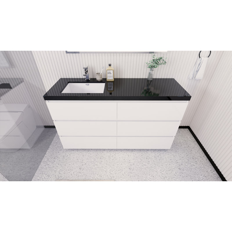 Santrice 59'' Single Bathroom Vanity with Acrylic Top, Hight Gloss White