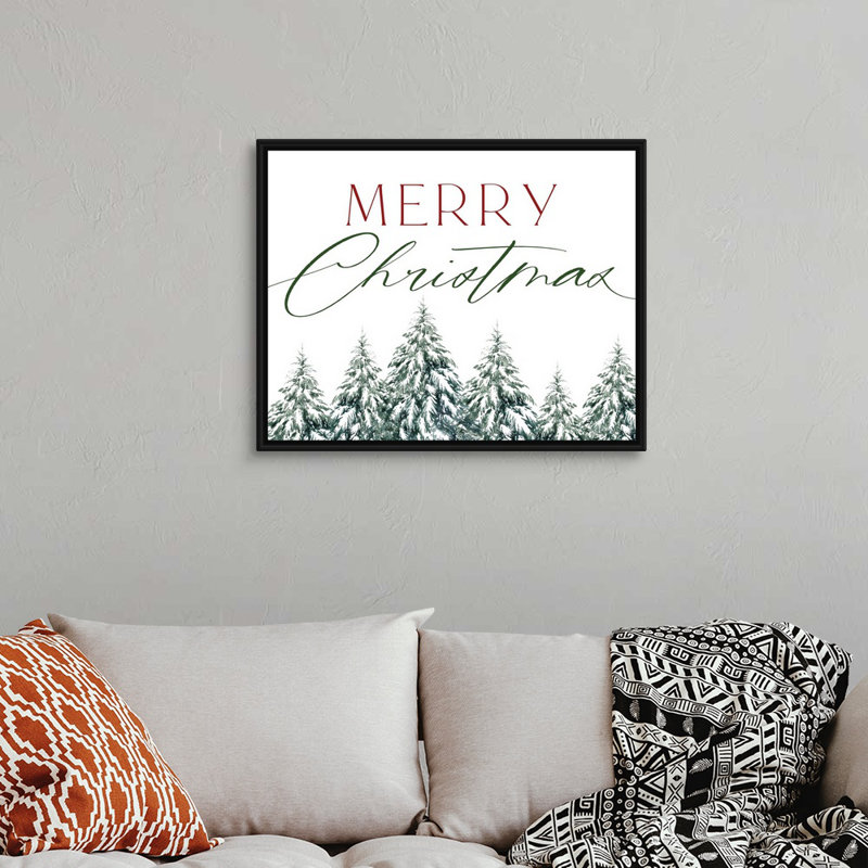 Arbre de Noël joyeux Noël-impression d’art textuel sur toile, H 26 po x l 32 po x P 1,75 po, Cadre noir