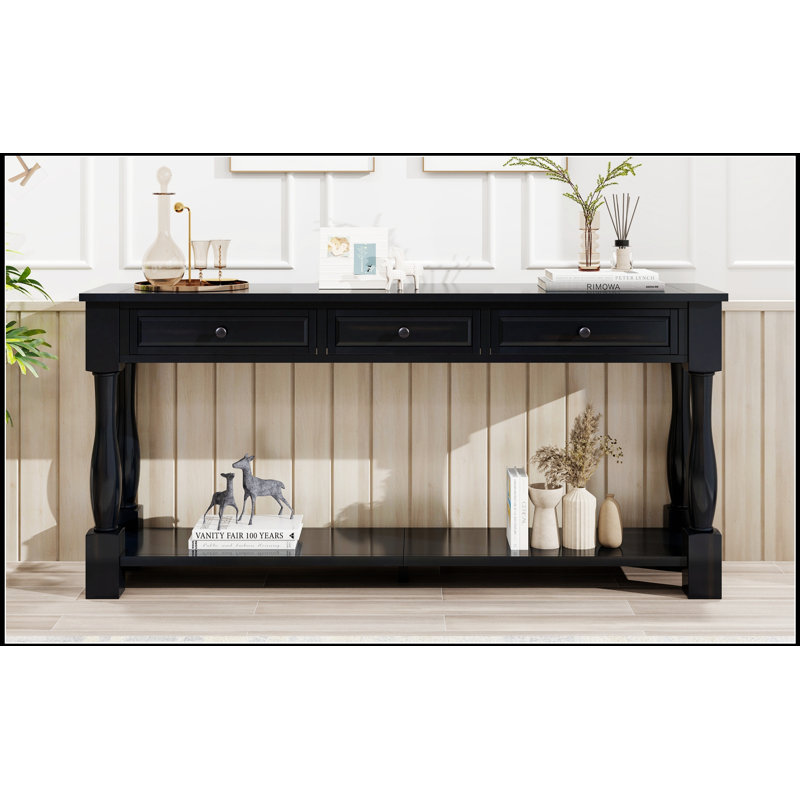 Console de style méditerranéen de 63 pouces de long avec tiroirs et tablette pour un rangement élégant, Espresso