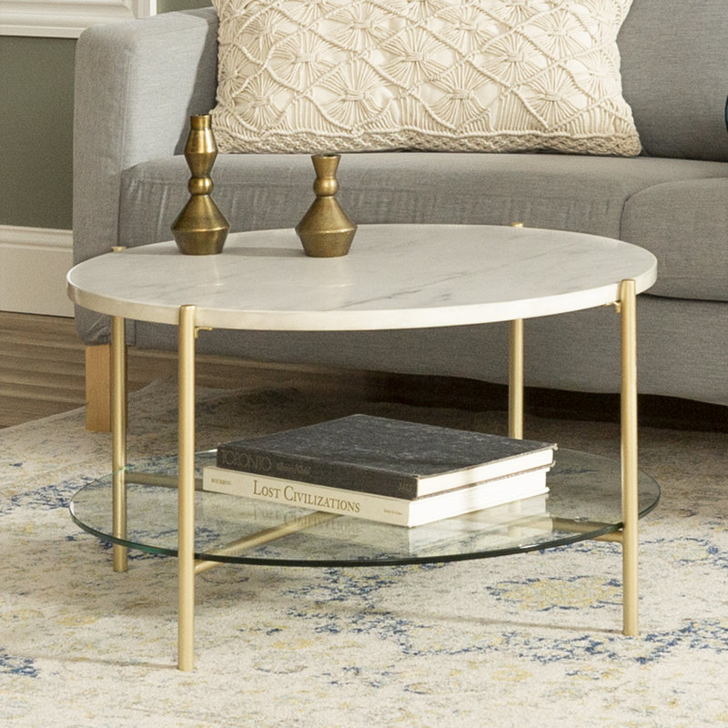 Seyhan Coffee Table, White Marble/Gold