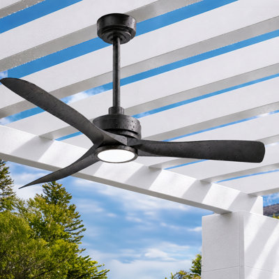 52" Indoor/Outdoor Ceiling Fan with Light and Remote, Dimmable 3CCT LED, Reversible DC Motor, 6-Speed, Covered Patio Fan for Porch Gazebo