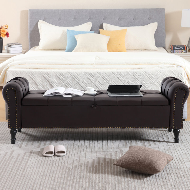 Cleota 66.9'' Faux Leather Upholstered Storage Bench, Coffee, 21.9" H x 66.9" W x 19.6" D