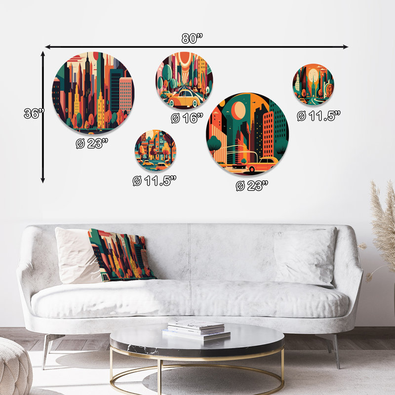 Ensemble de 5 décorations murales colorées Cityscape I