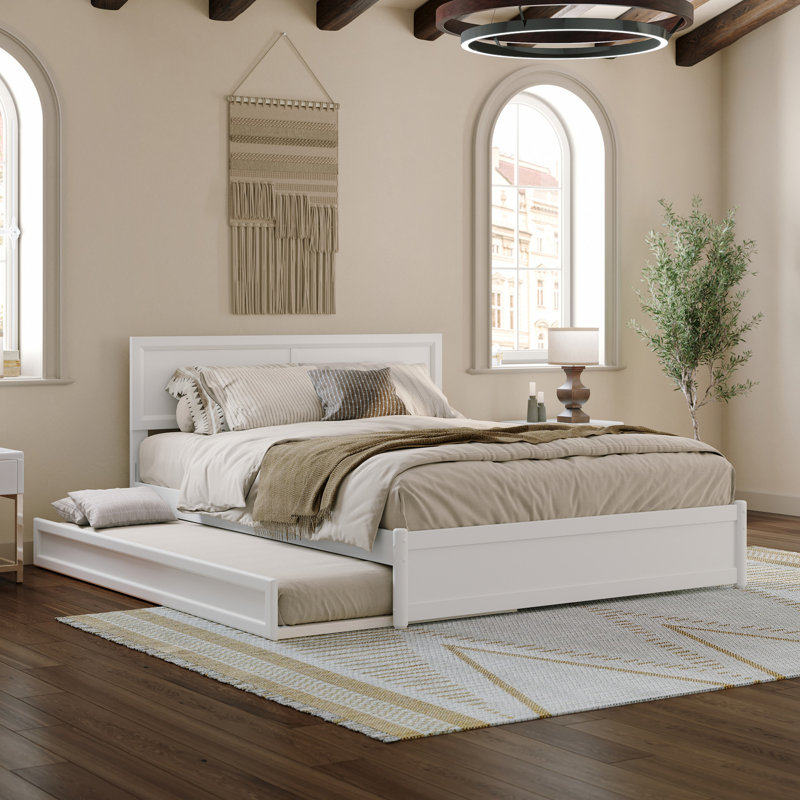 Astley Wood Platform Bed with Panel Footboard and Trundle, Queen, White