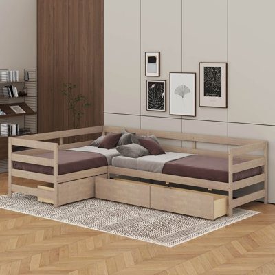 Twin Size L-Shaped Platform Bed With Drawers