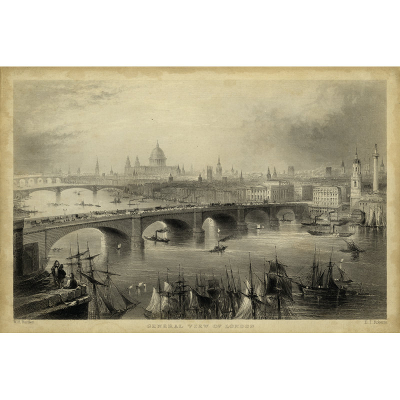 General View Of London by William H. Bartlett - Wrapped Canvas Print, 30cm H x 46cm W