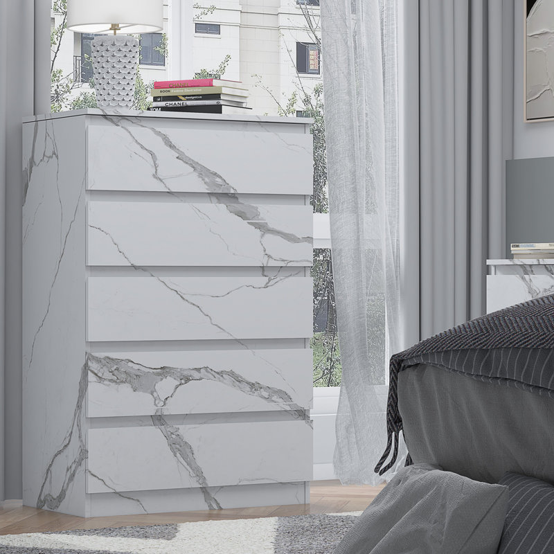 Deraz 70 cm W Chest of 5 Drawers, White