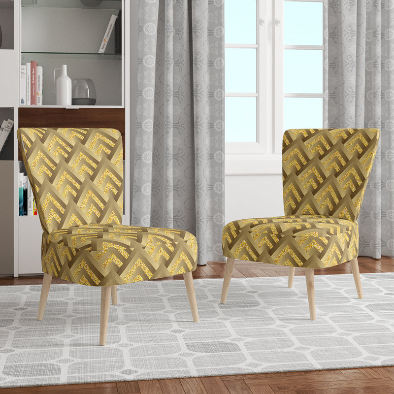Upholstered Floral Side Chair - Modern floral Accent Chair, Geometric Gold Polyester Blend 1