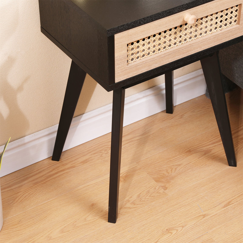 Cateisha 40cm W Manufactured Wood Bedside Table, Black/Natural