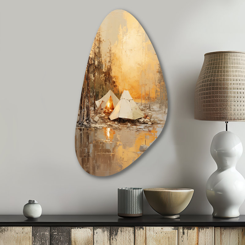 «Camping Tent Outdoor Adventure II», art mural asymétrique en métal, H 31 po x l 17 po