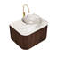 Meuble-lavabo de salle de bain 24 po avec lavabo, lavabo à fixation murale à bords arrondis flottants avec tiroir, lavabo en céramique blanc avec motif de pierre, pré-assemblé, couleur grain de bois noyer foncé-118004204