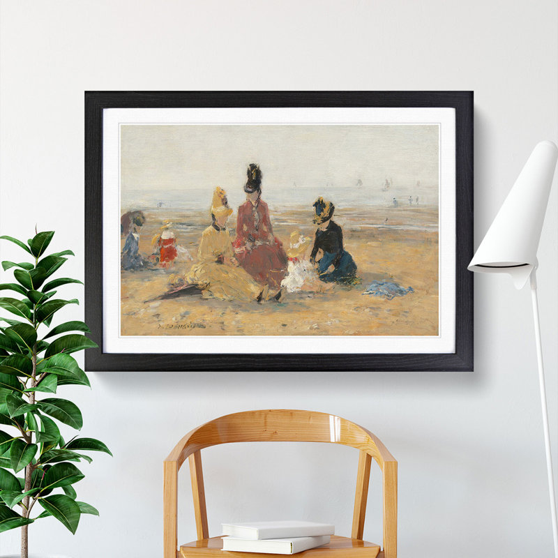 Beach at Trouville Vol.2 by Eugene Boudin - Picture Frame Painting, 48cm H x 65cm W x 2cm D, Black Framed