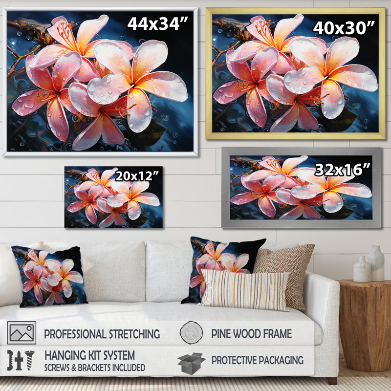 Plumeria Flower Paradise III, reproduction d'art sur toile, H 12 po x l 20 po x P 1 po, Cadre flottant doré