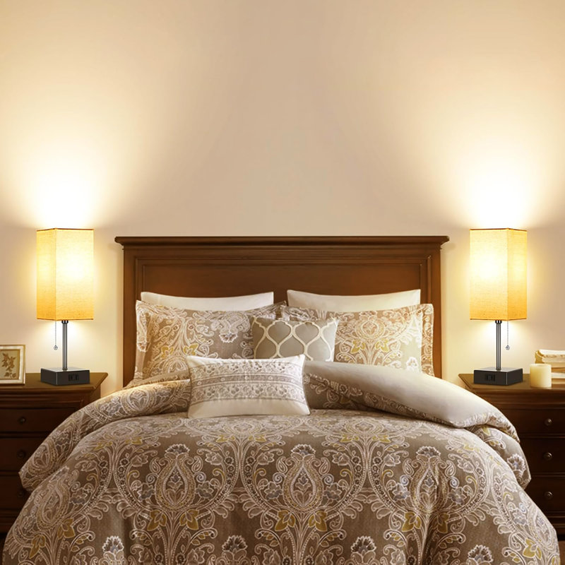 Ensemble de 2 lampes de table pour la chambre à coucher, à intensité variable 3 couleurs 15 po, avec chaînette et prises de courant, 2 ampoules incluses
