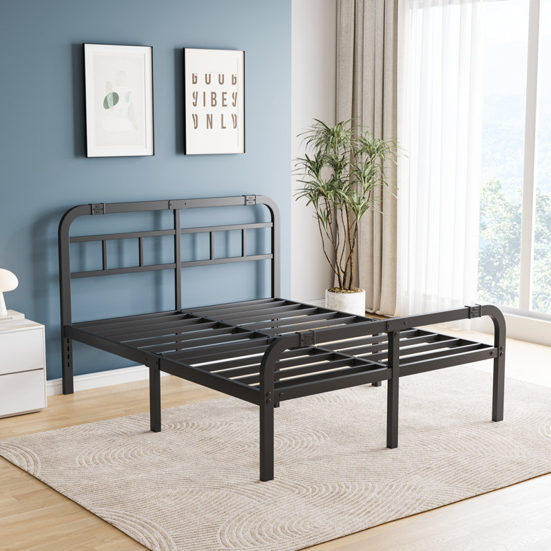 14'' High Metal Platform Bed Frame With Headboard And Footboard, Underbed Storage, Industrial Style, California King