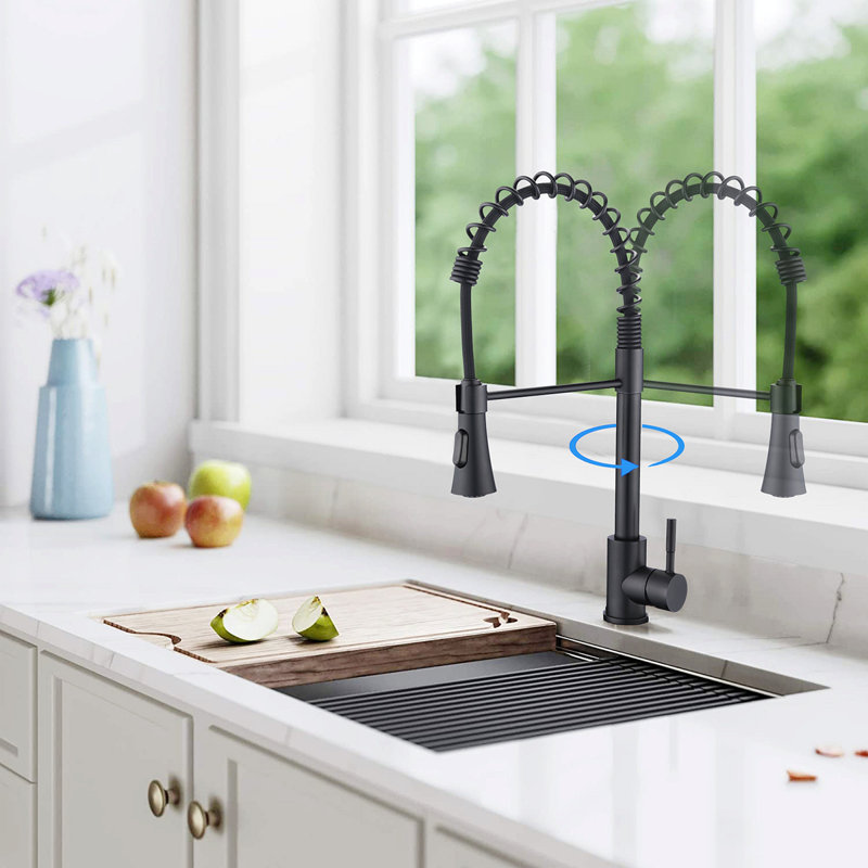 Robinet d'évier de cuisine commercial avec plaque de pont, Noir mat
