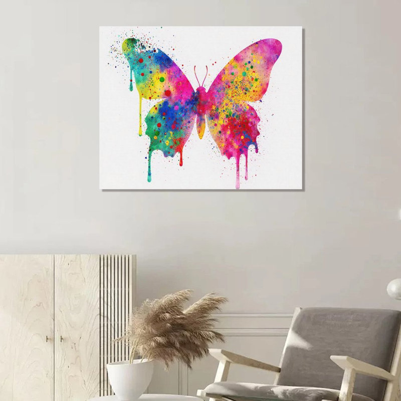 «Vibrant Splatter Butterfly», cadre en bois intégré, art mural abstrait, 16 x 20
