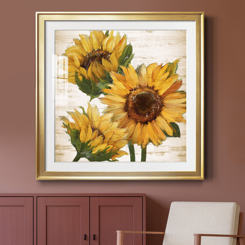Tournesol d'été I - peinture encadrée, Cadre doré, H 26,5 po x l 26,5 po x P 1,5 po