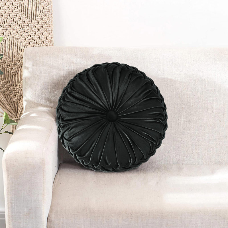  Velvet Round Throw Pillow, Black