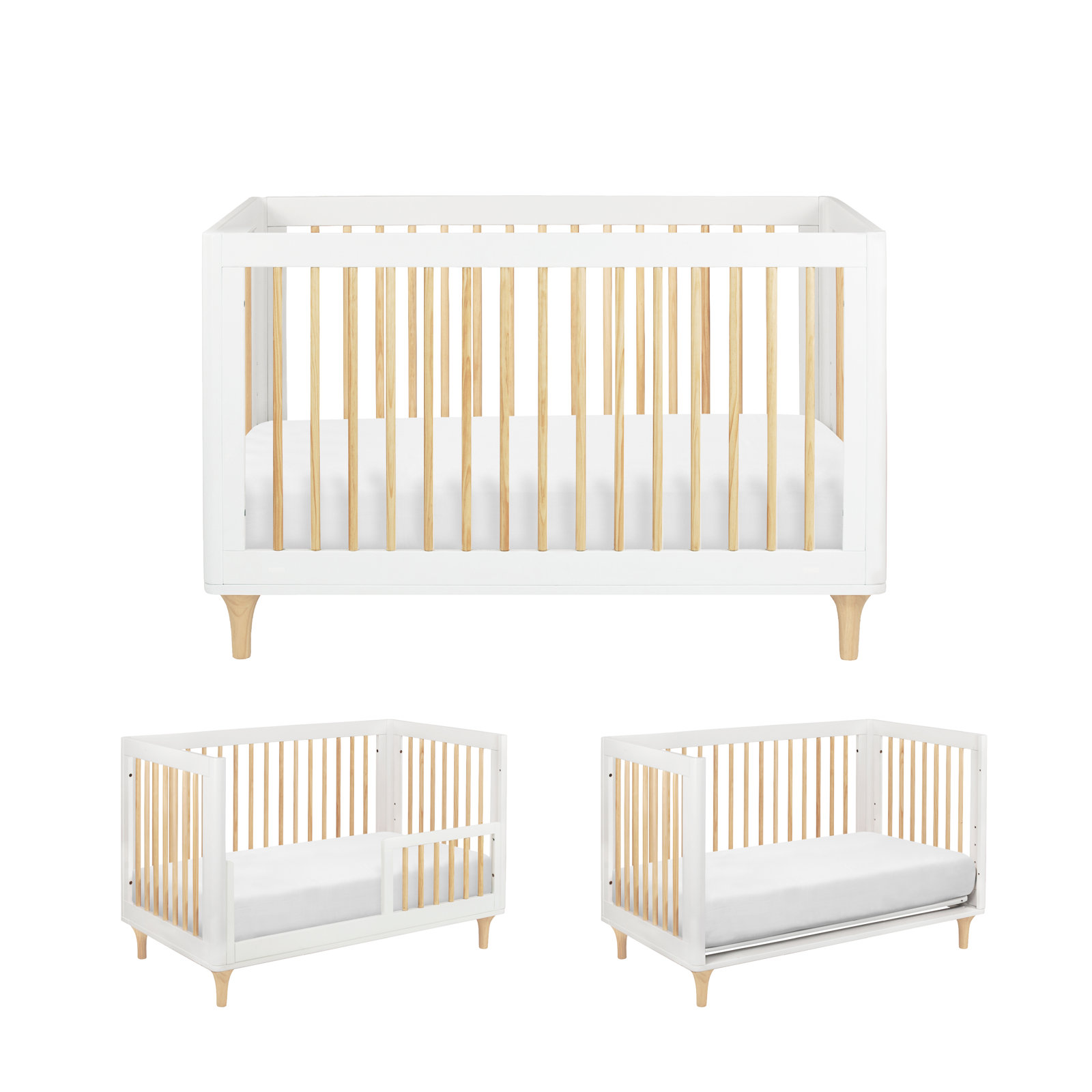 Lolly 3-in-1 Convertible Crib, White/Natural
