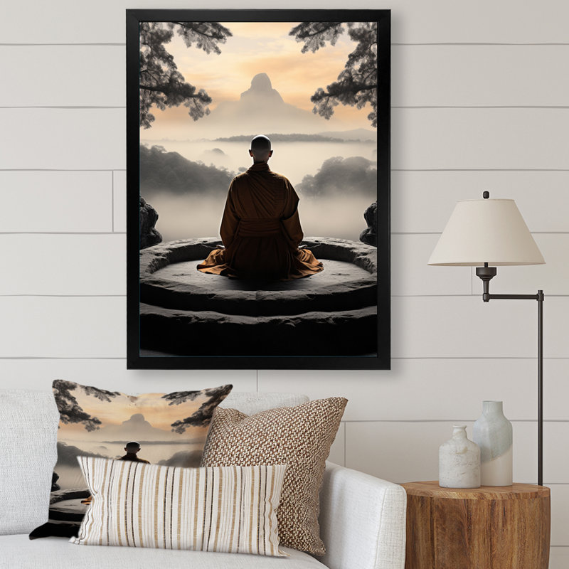Bouddhisme, vie monastique I - Bouddhisme, art mural, salon, L 30 po x H 40 po, Cadre photo noir