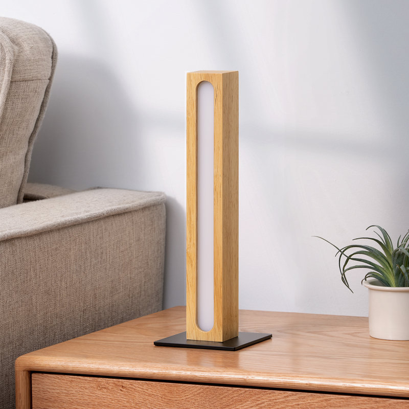 Square Solid Wood Dimmable LED Table Lamp, Natural Wood