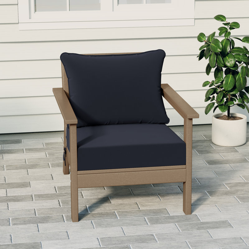 Hydea Deep Seating Chair With Cushions, Weathered Wood, Navy Blue