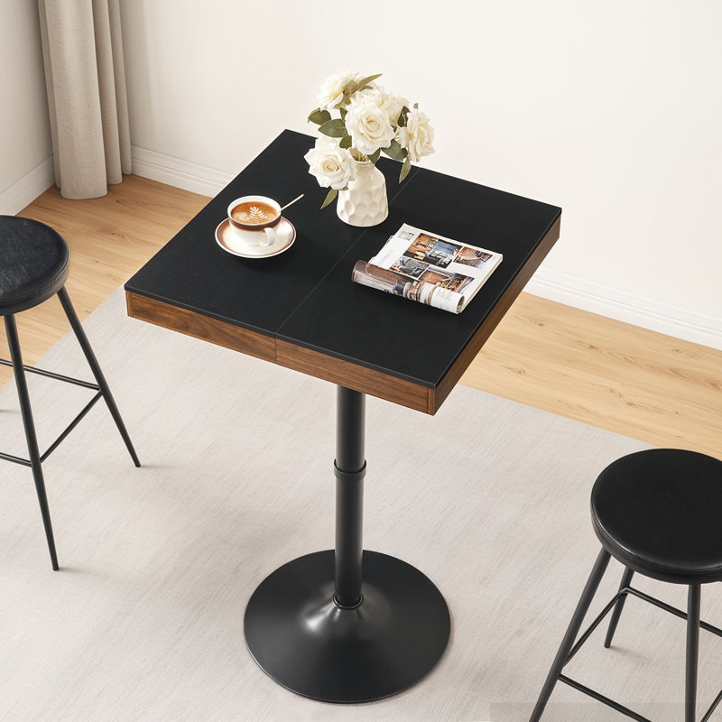 Square Bar Table with Storage, Pub Table with Sliding Tabletop
