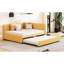 Lit de jour double avec lit gigogne et lin jaune, sans sommier tapissier, lit gigogne en lin revêtu de panneau de particules, peu encombrant pour une petite chambre à coucher-2022162797