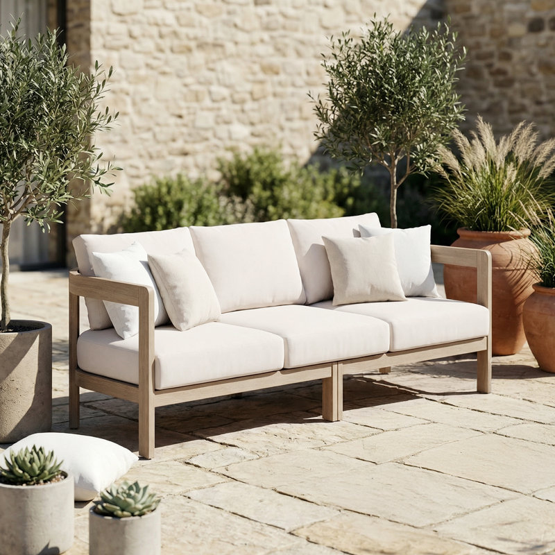 Outdoor Solid Wood Patio Sofa With Cushions