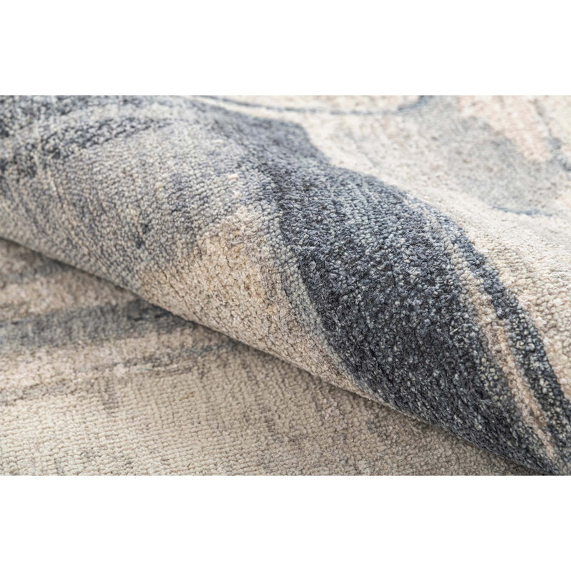 Hand Knotted Abstract Area Rug in Ivory/Navy, Rectangle 9' x 12'