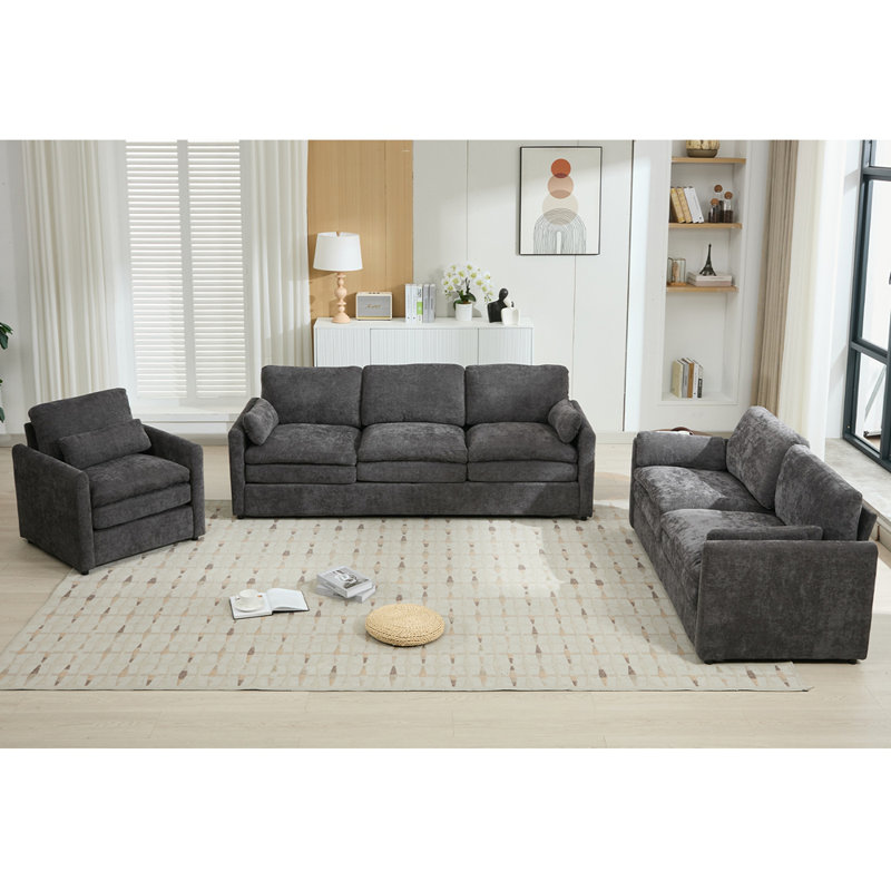 Ensemble 3 pièces de canapé rembourré Cozy, Gris