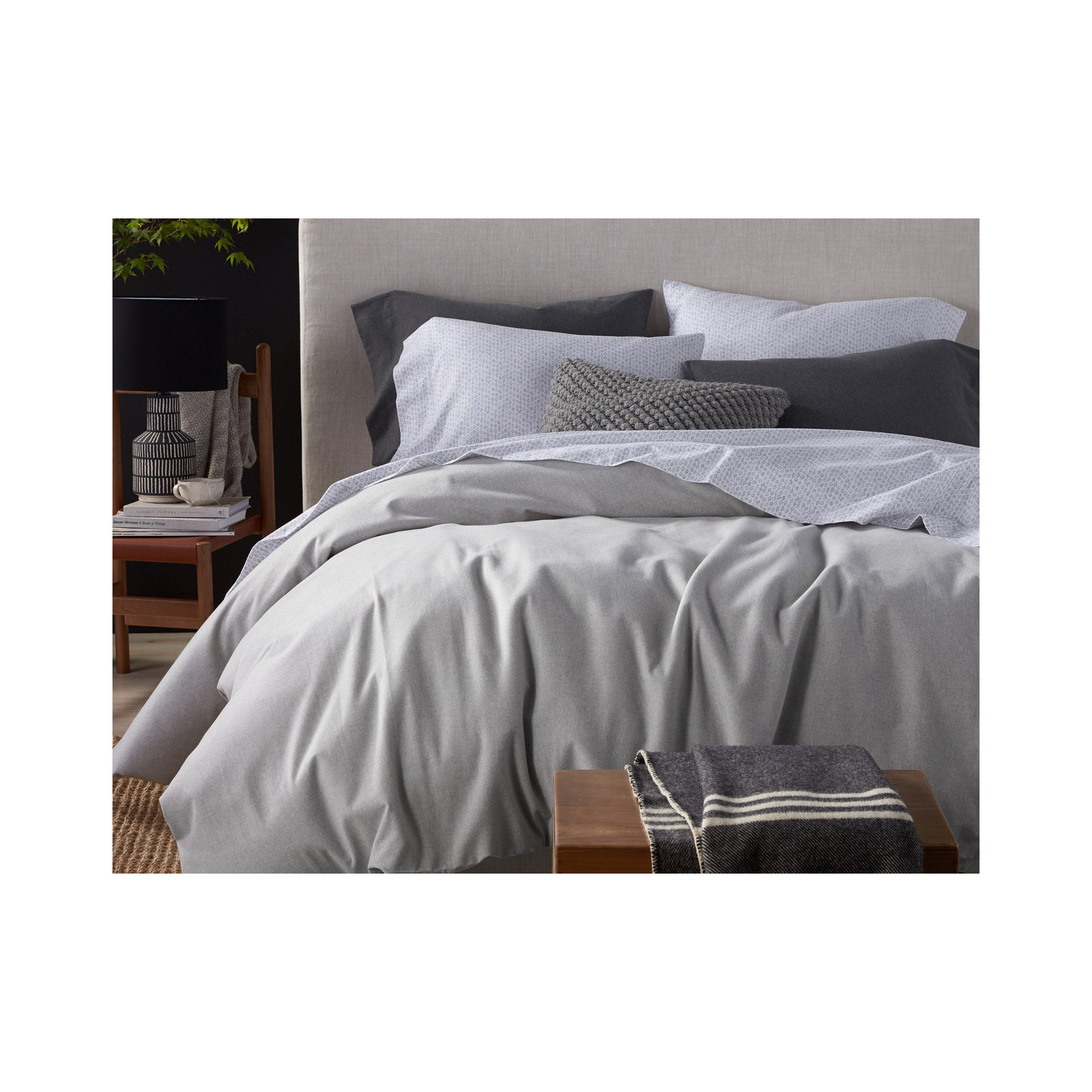 Cloud Flannel Duvet Cover, Pale Gray Heather, King Duvet Cover